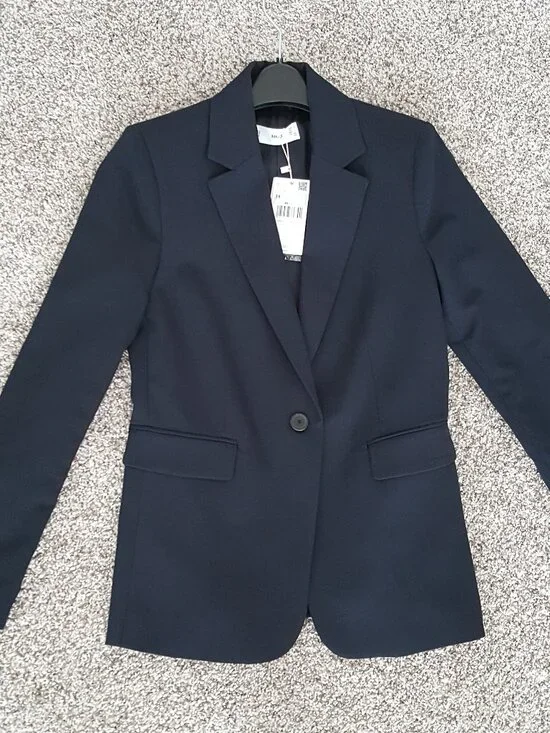 Defect MANGO Fitted Tailored Suit Blazer Jacket Single-Button Navy Blue S 4 - Picture 13 of 13